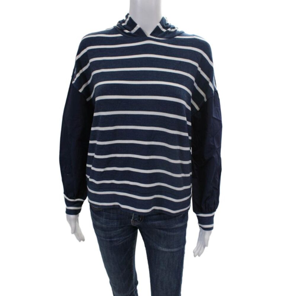 Chaser Womens Stretch Striped Long Sleeve Pullover Hoodie Navy Size M
